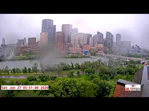 Downtown Calgary skyline and streets captured by Alberta live webcam in Canada