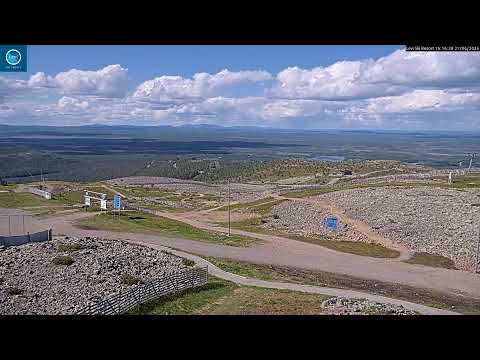 Levi Ski Resort Glacier Express live webcam showing snowy slopes and chairlift in Lapland Finland