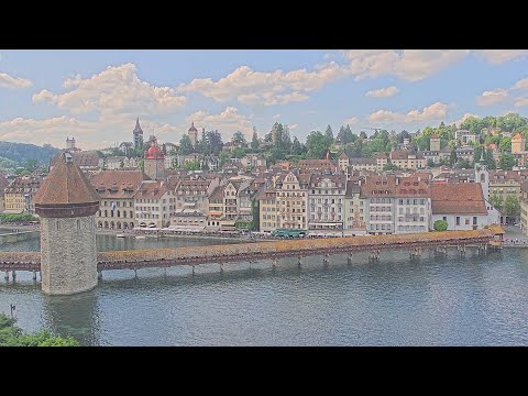 Lucerne live webcam showing scenic Lake Lucerne and iconic Chapel Bridge in Switzerland