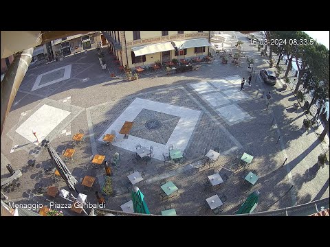 Live view of Piazza Garibaldi Square with Lake Como and Menaggio town in Lombardy Italy