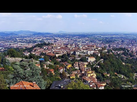 Live webcam view of Milan skyline featuring Duomo Cathedral and modern skyscrapers in Lombardy Italy