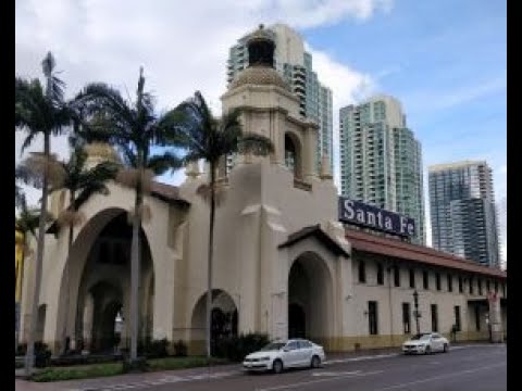 San Diego Rail Cam showing trains and cityscape in California live webcam
