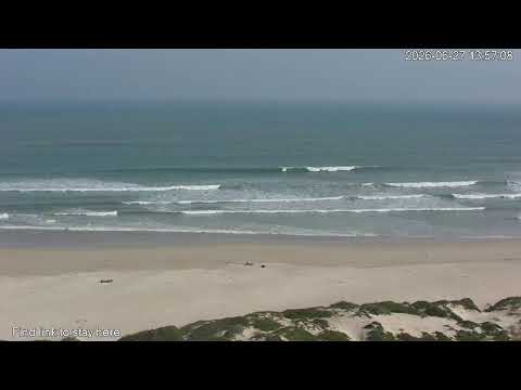 Live webcam view of Milnerton Beach with ocean, sand, and Table Mountain in Cape Town