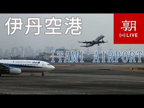 Live view of Itami Airport runway and airplanes in Osaka Prefecture, Japan