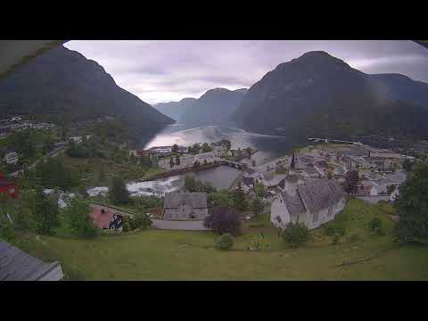 Hellesylt sentrum village and fjord view captured by live webcam in Norway