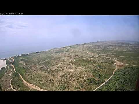 Leuchtturm Lyngvig Fyr lighthouse overlooking North Sea and dunes in Norre Lyngvig Denmark live webcam