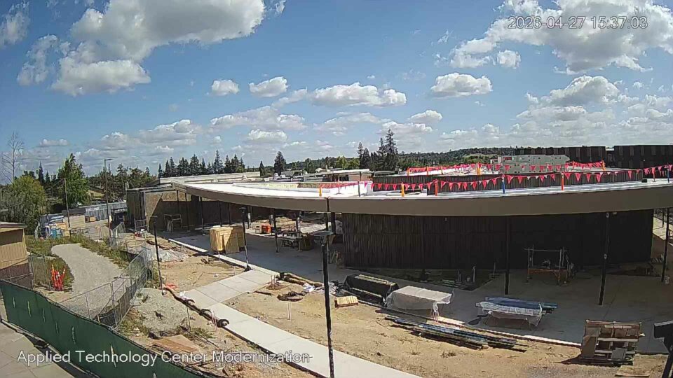 Live webcam view of the Applied Technology Center Modernization construction site at Sierra College in Rocklin, California.